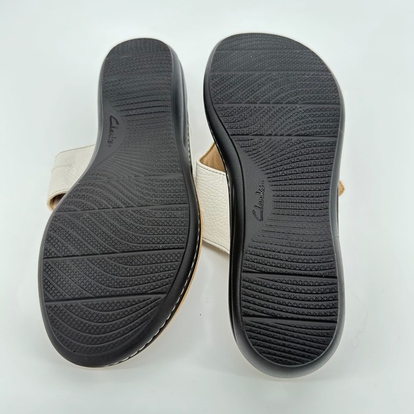 Clarks Collection White Leather Bow Thong Sandals‎ Women US 11 EU 42.5 Comfort - Picture 6 of 9